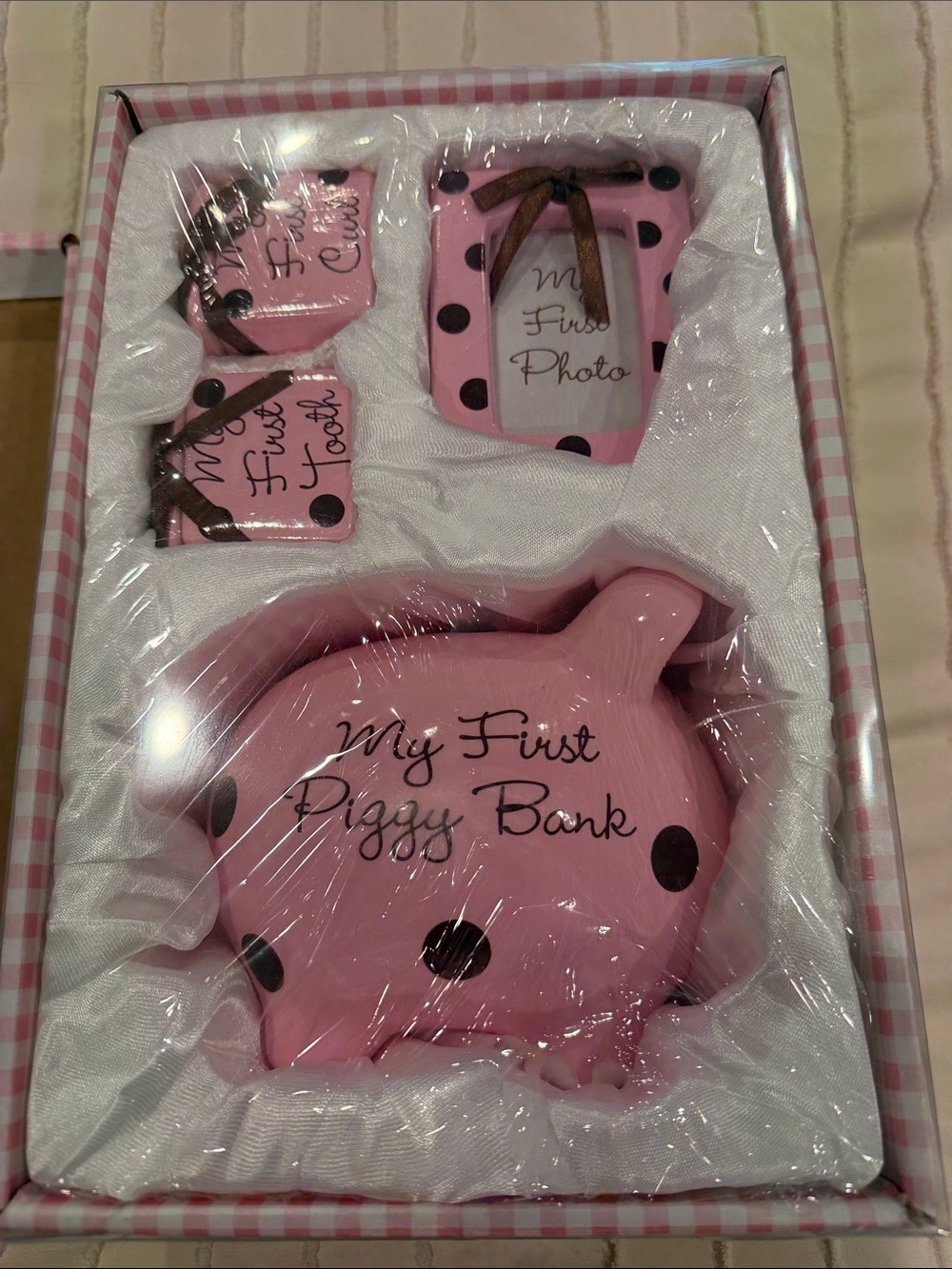 My First Piggy Bank Keepsake Set - Pink Polka Dot